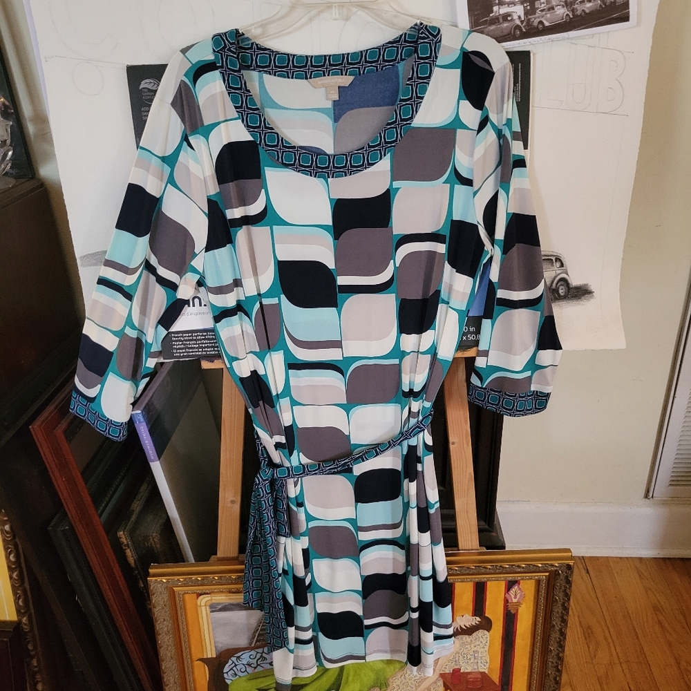 Banana Republic Long Sleeve Dress - Teal, Black, White